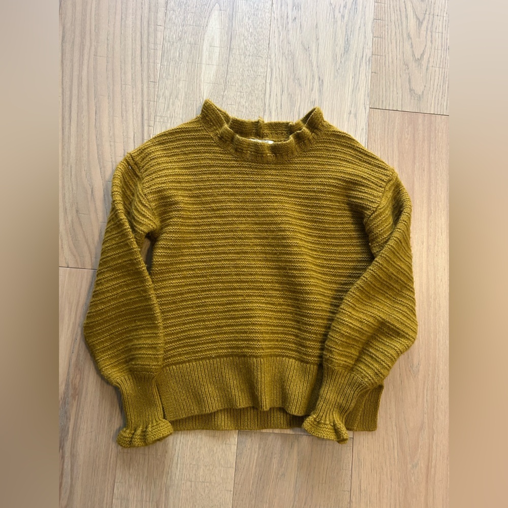 Madewell Ruffle-Trim Ribbed Sweater in Marigold Yellow